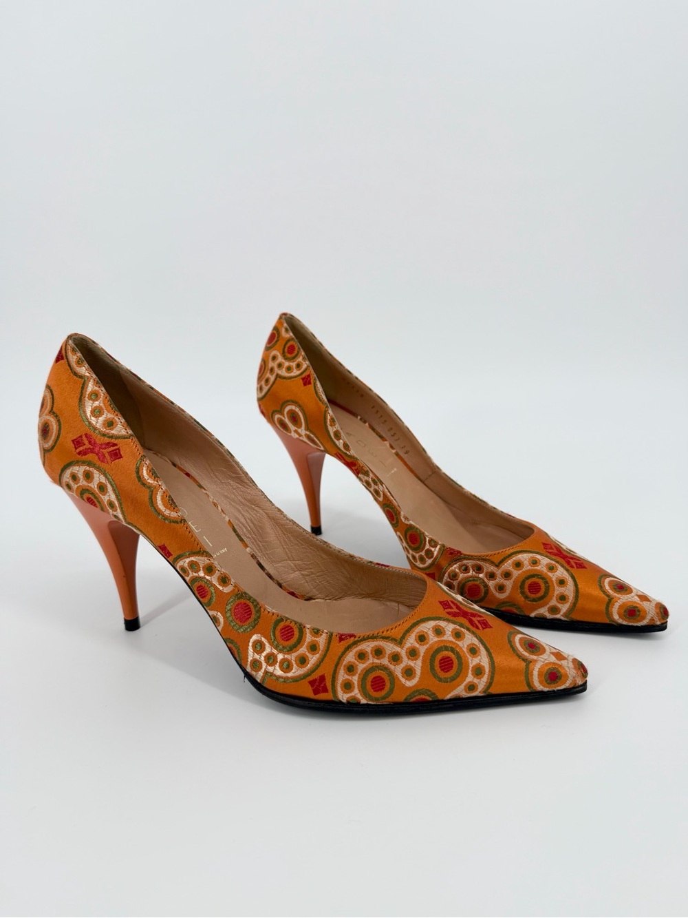 Casadei orange brocade pointed-toe pumps
